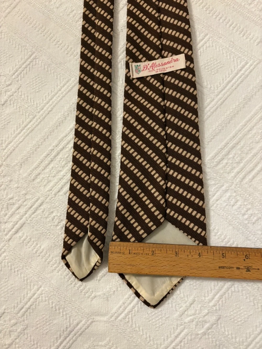 Vintage D'Alessandro Brown Striped Polyester Tie 70s Wide 4.25”